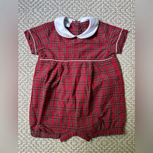 Petit Bebe Red Plaid Christmas Bubble Onesie 18M